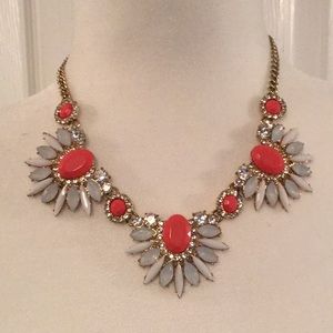 Coral rhinestone statement necklace
